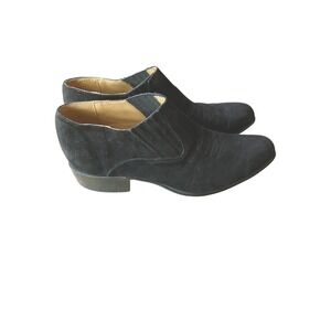 Anthropologie Chamula Black Suede Western Boho Ankle Bootie Choclo Negro Size 9‎